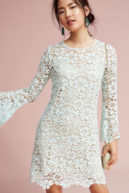 Shoshanna Moira Lace Dress Bell Sleeves Mint Green Anthropologie dresses sale