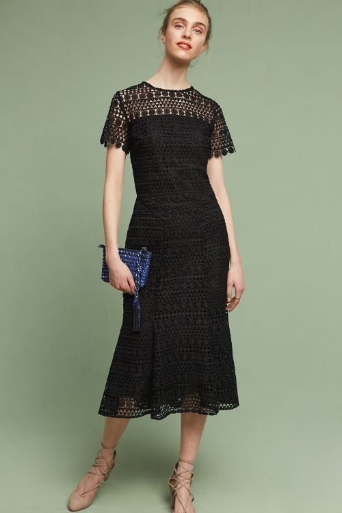 Shoshanna Moonlight Lace Midi Dress Black Anthropologie dresses sale