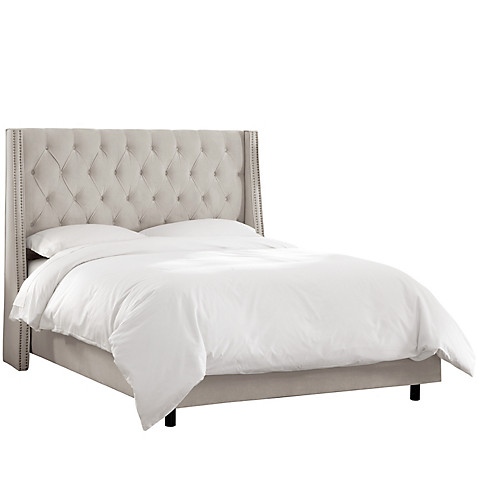 Sophia Wingback Bed, Light Gray Velvet Nailhead One Kings Lane Blowout Sale