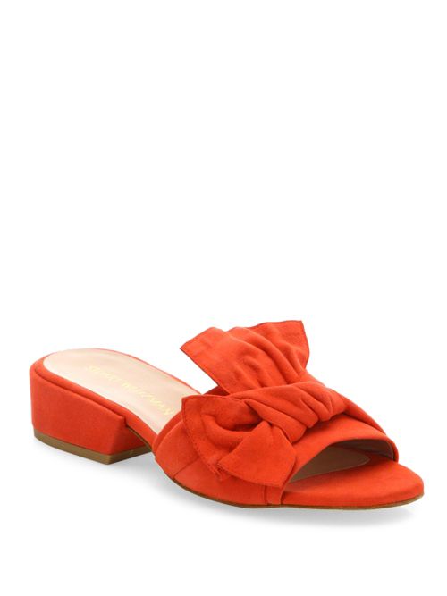 Stuart Weitzman Giftwrap Bow Tie Suede Slides Pimiento bow slides