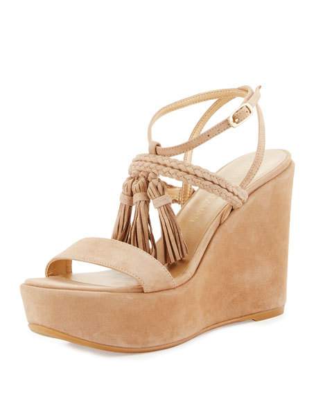 Stuart Weitzman Tasselmania Suede Wedge Sandal, Mojave Neiman Marcus Shoe Sale