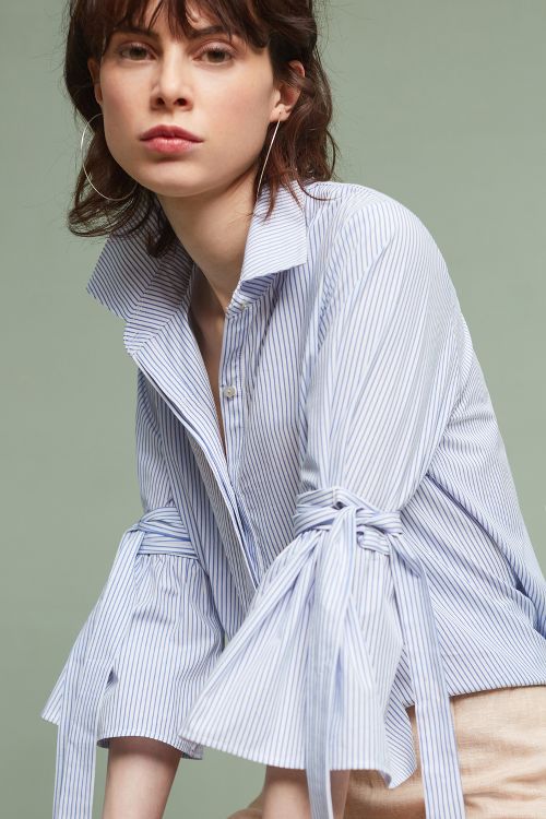 Sunday in Brooklyn Bell-Sleeve Buttondown Top Blue Motif Anthropologie surprise sale