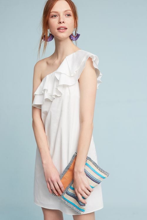 Sunday in Brooklyn Ruffled Poplin One Shoulder Mini Dress White Anthropologie surprise sale