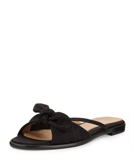 THE ROW April Bow Satin Slide Sandal Black bow slides