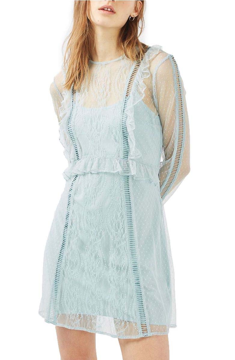 TOPSHOP Dobby Lace Skater Dress Duck Egg long sleeve dresses easter 2017