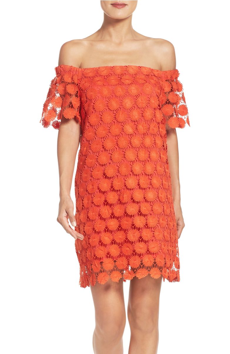 TRINA TRINA TURK Merengue Daisy Off the Shoulder Floral Lace Dress Hot Mambo off the shoulder dresses kentucky derby