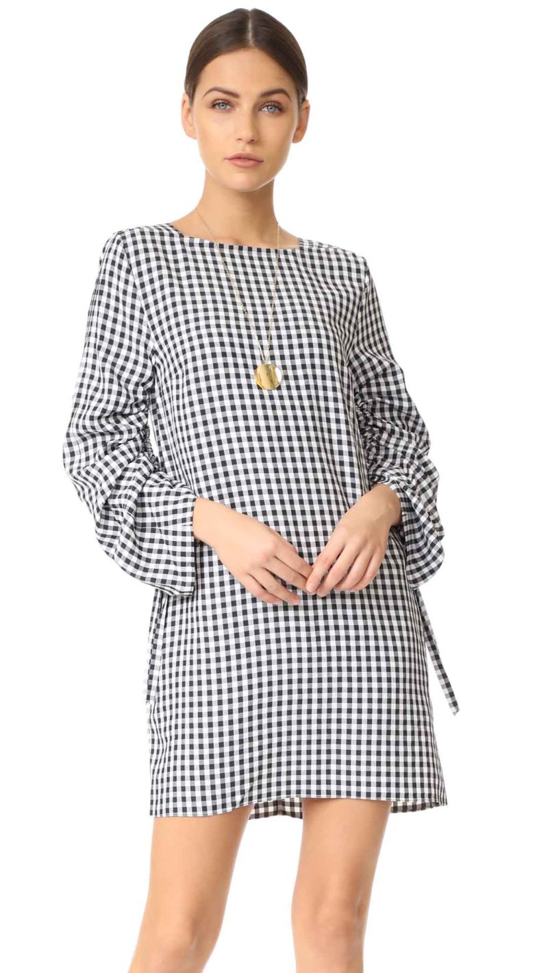 Tibi Boat Neck Dress Black Multi Gingham Print dresses