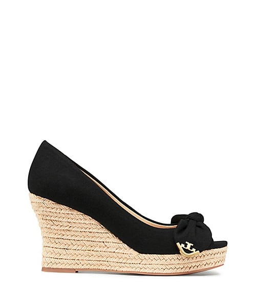 Tory Burch DORY PEEP-TOE ESPADRILLE WEDGE BLACK 2017 tory burch spring event sale
