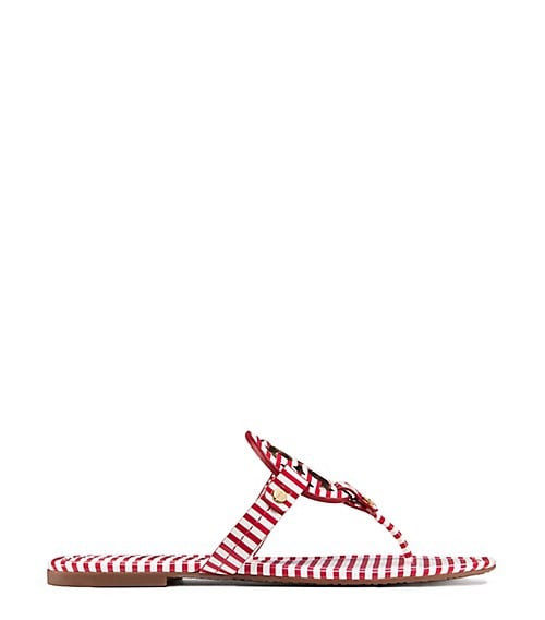Tory Burch MILLER SANDAL, PRINTED PATENT LEATHER Nautical Stripes Small Nantucket Red White tory burch spring event sale