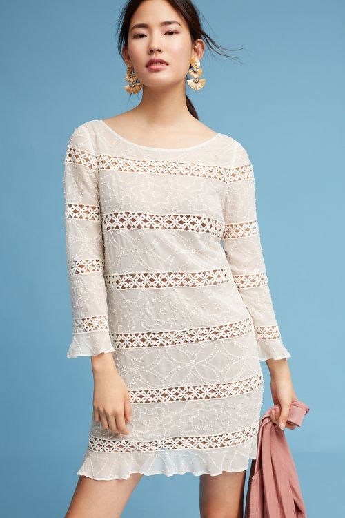 Tracy Reese Laced & Beaded Dress Ivory tunic dresses spring 2017