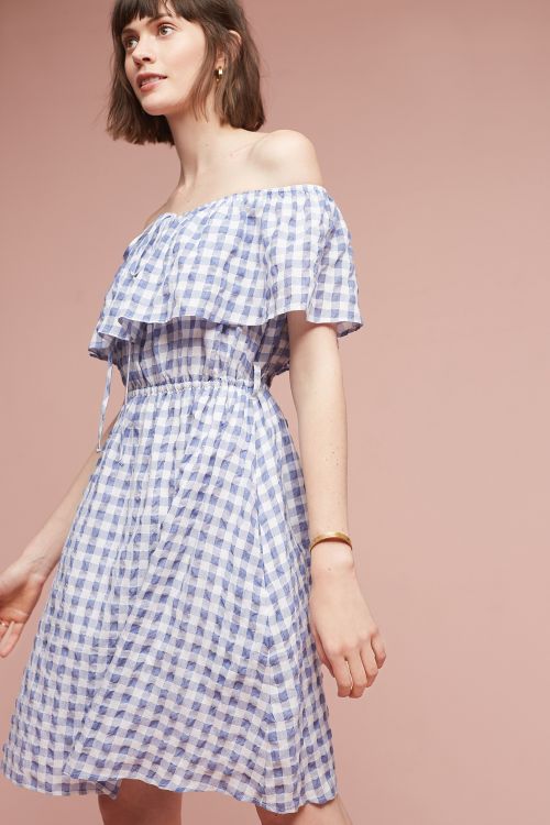 Tylho Kinsey Off-The-Shoulder Dress Blue Gingham dresses spring 2017