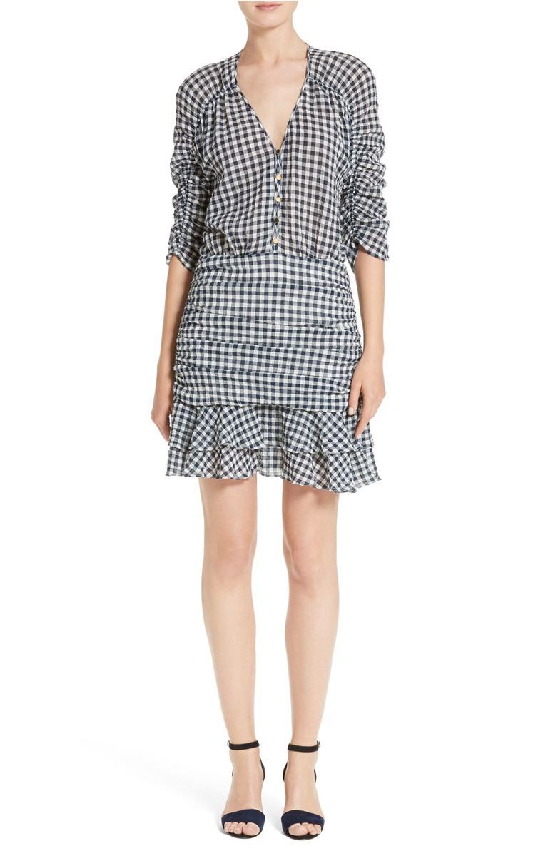 VERONICA BEARD Campbell Ruched Dress Navy White Gingham dresses spring 2017