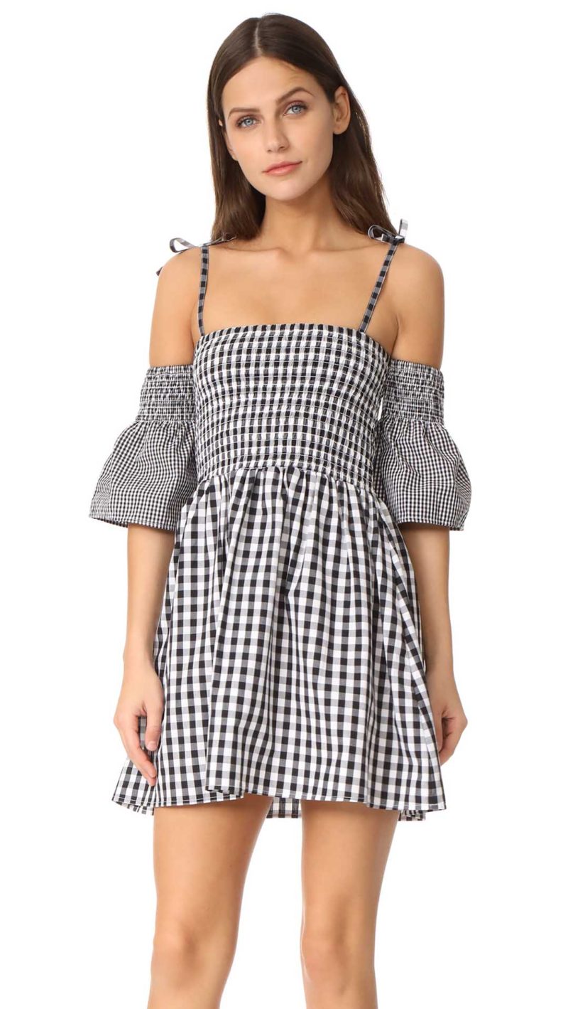 VETIVER Brigitte Dress Black White Gingham Flutter Sleeves gingham dresses spring 2017