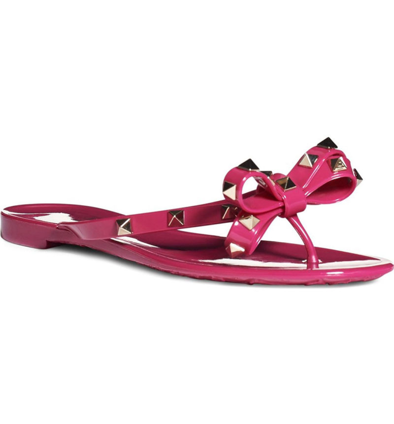 Valentino Rockstud Flip Flop Bow Detail Fuchsia bow slides