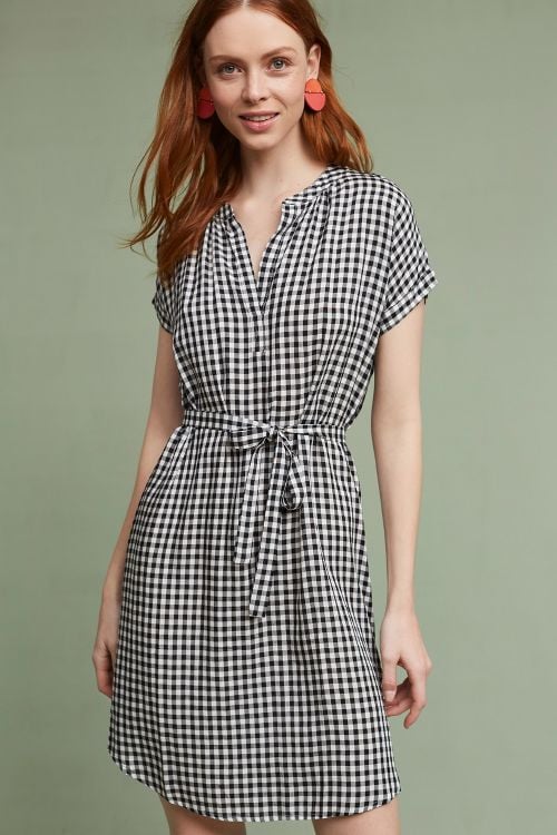 Velvet by Graham & Spencer Belted Gingham Tunic Dress Black White Anthropologie dresses sale
