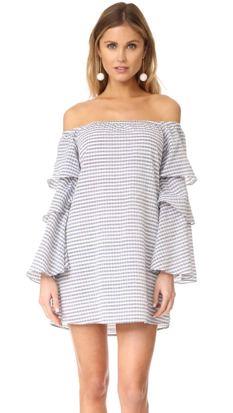 WAYF Brayden Off Shoulder Dress Navy Gingham off the shoulder dresses kentucky derby party