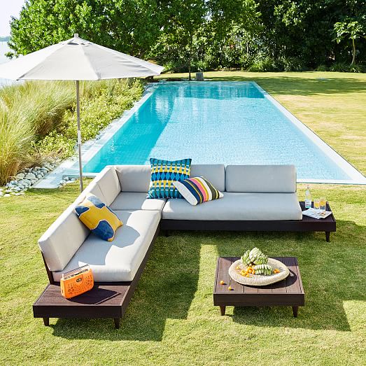 West Elm Portside Low L-Shaped Sectional Weathered Cafe Weathered Grey west elm outdoor home sale