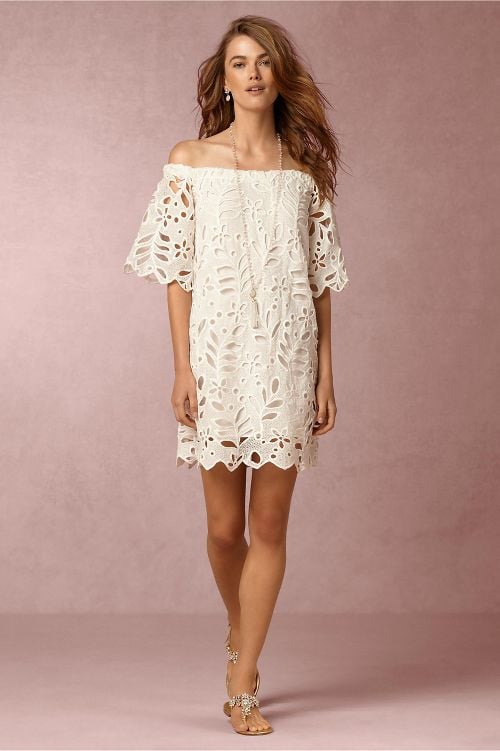 Yoana Baraschi BHLDN Laney Off The Shoulder Eyelet Dress Bell Sleeves White off the shoulder dresses kentucky derby