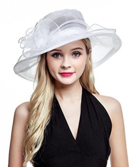 missmoon Womens Organza Wide Brim Kentucky Derby hat white