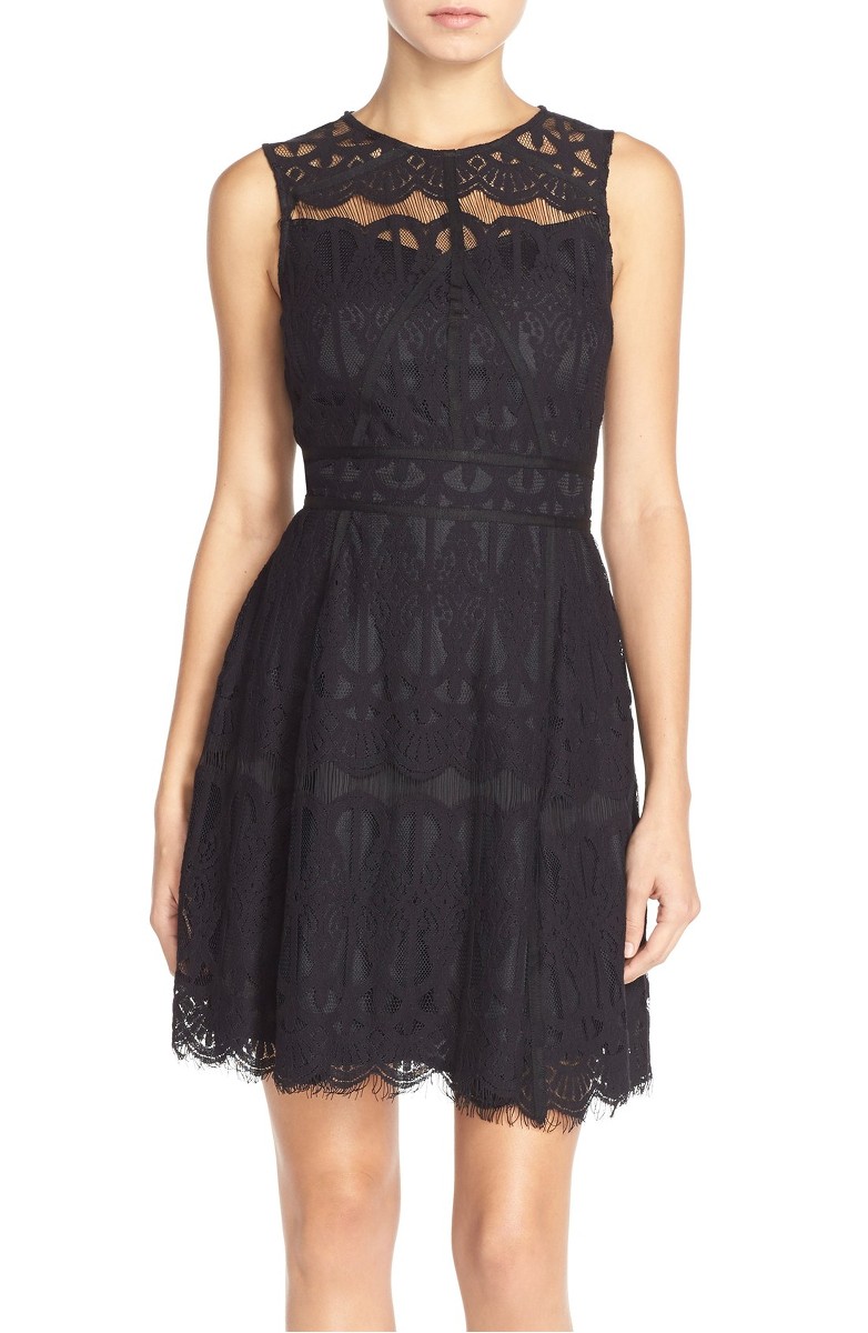 ADELYN RAE Illusion Yoke Lace Fit & Flare Dress Black fit and flare dresses spring summer 2017
