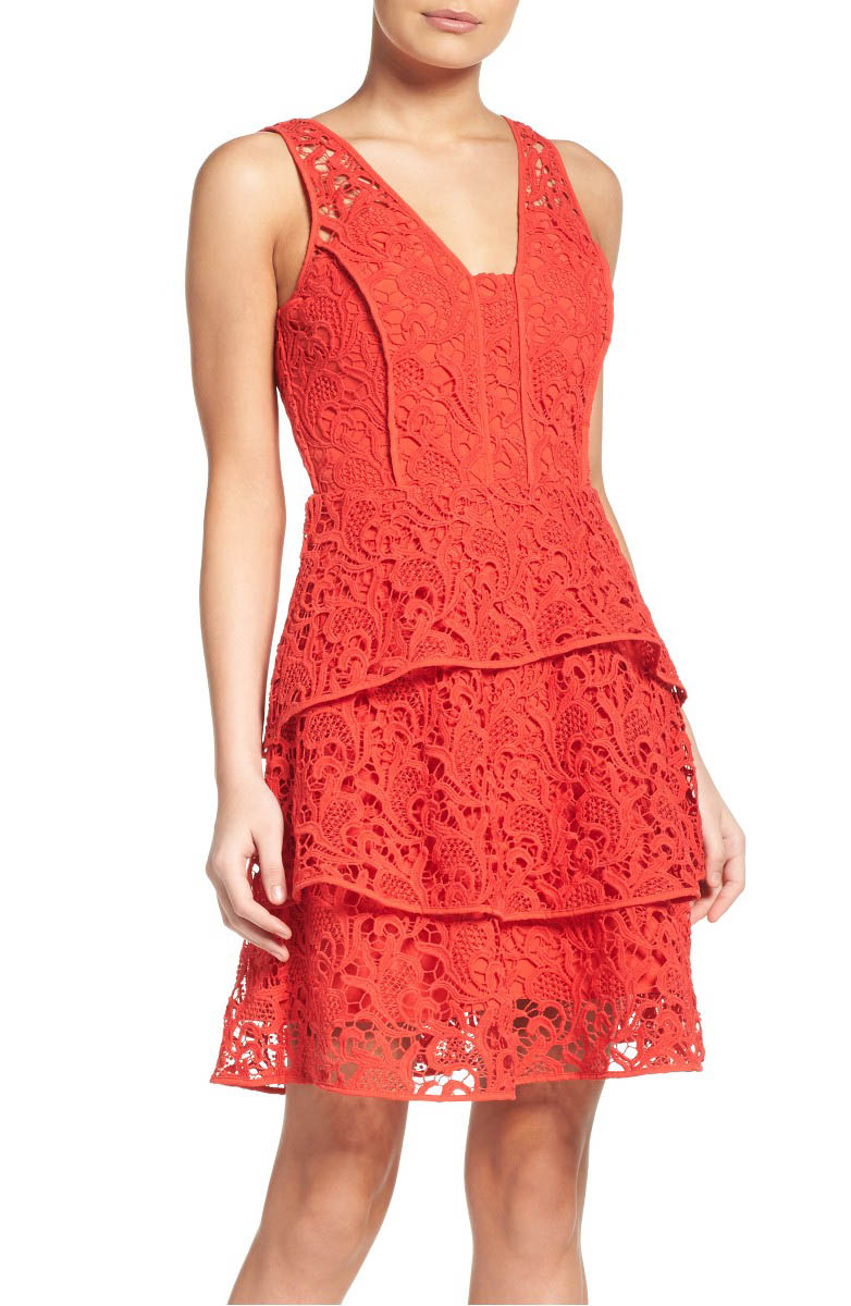 ADELYN RAE Tiered Lace Dress Bright Red nordstrom half yearly sale