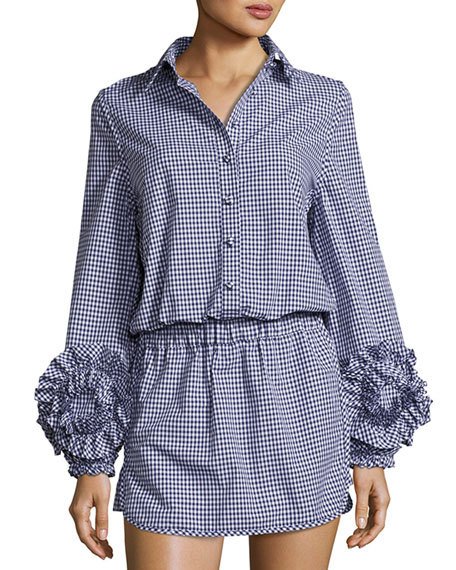 ALEXIS OZI GINGHAM SKORT ROMPER BLUE PATTERN gingham romper spring 2017
