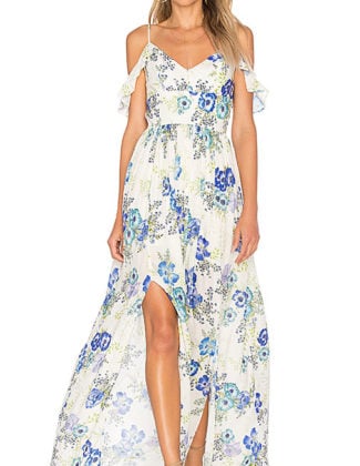 AMANDA UPRICHARD Wren Cotton Floral Print Cold Shoulder Maxi Dress Greenwich floral print maxi dresses kentucky derby party