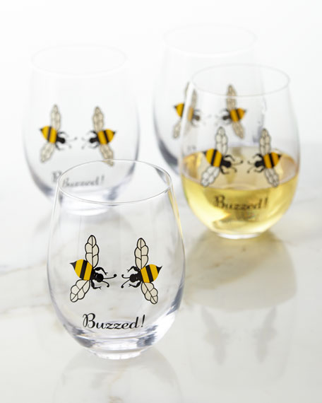 August Morgan Buzzed! Wine Glasses, Set of 4 Neiman Marcus Home Sale