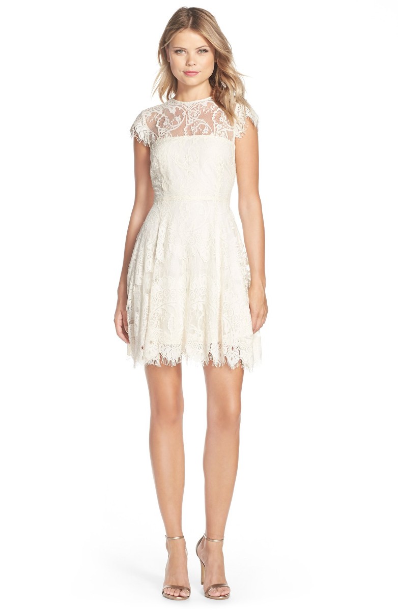 BB DAKOTA 'Rhianna' Illusion Yoke Lace Fit & Flare Dress Ivory Nordstrom half yearly sale