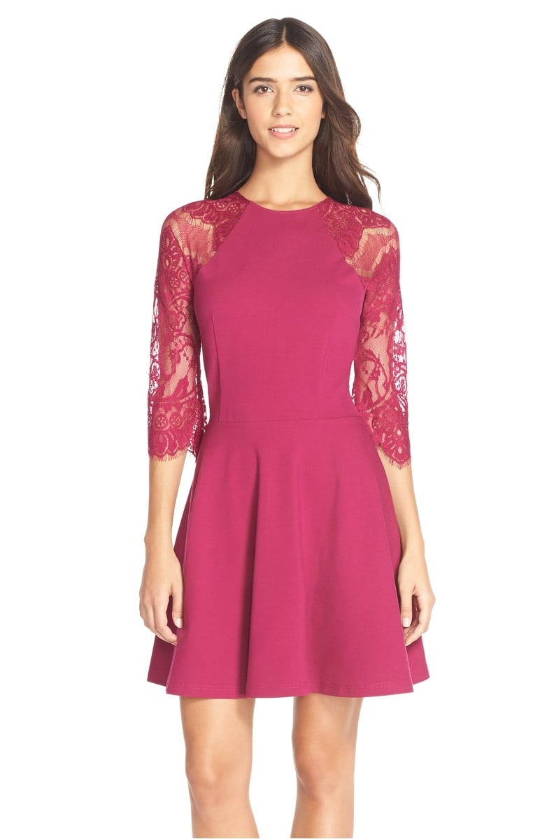 BB DAKOTA 'Yale' Lace Panel Fit & Flare Dress Berry Nordstrom half yearly sale
