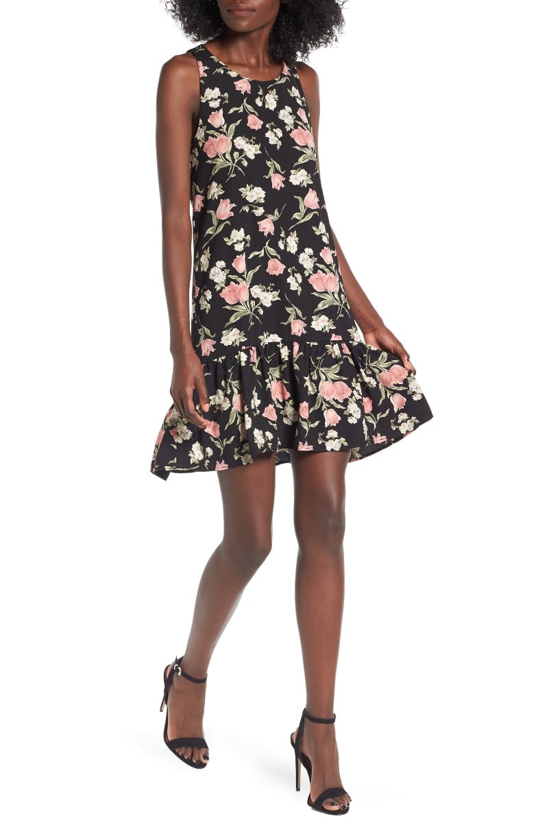 BP. Floral Ruffle Hem Dress Black Multi Floral Pattern ruffle hem dresses summer wedding guests