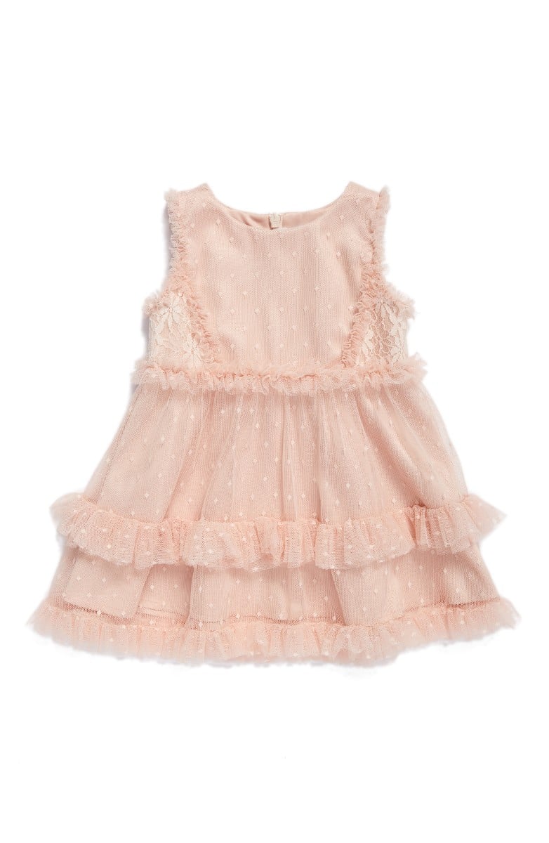 Bardot Junior Polka Dot Mesh Ruffle Dress Mauve lace dresses for baby girls