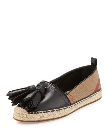 Burberry Hodgeson Tassel Check Espadrille Flat Black espadrilles summer 2017