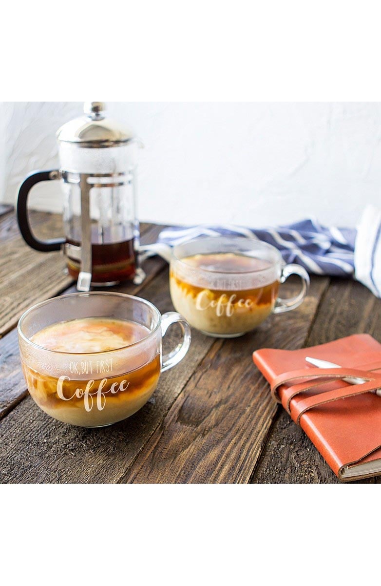 CATHY'S CONCEPTS But First Coffee Set of 2 Glass Mugs Clear Nordstrom half yearly sale