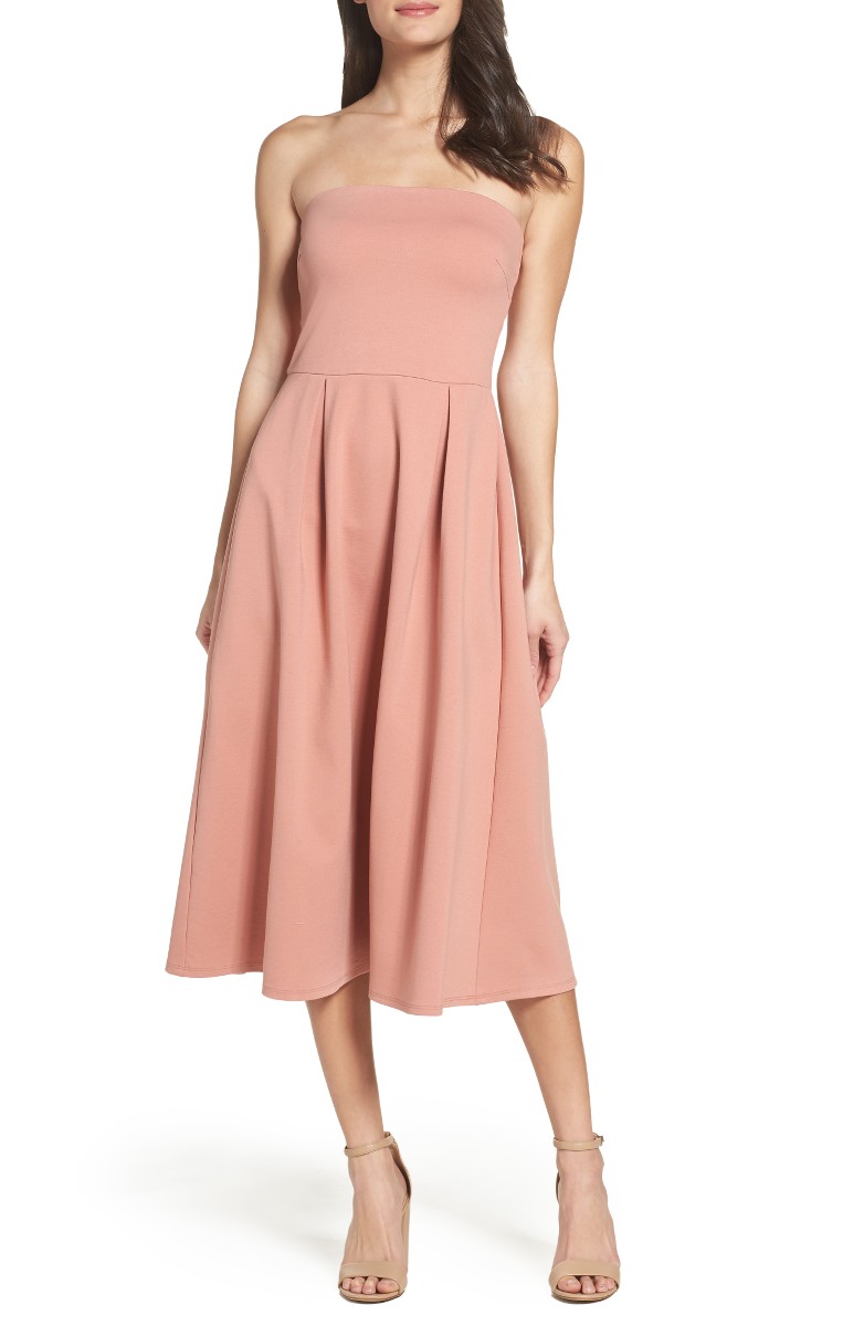 CHARLES HENRY Strapless Midi Dress Blush Pink fit and flare dresses spring 2017