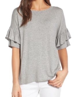 CHELSEA28 Ruffle Sleeve Tee Grey Heather ruffle sleeve tops under $50