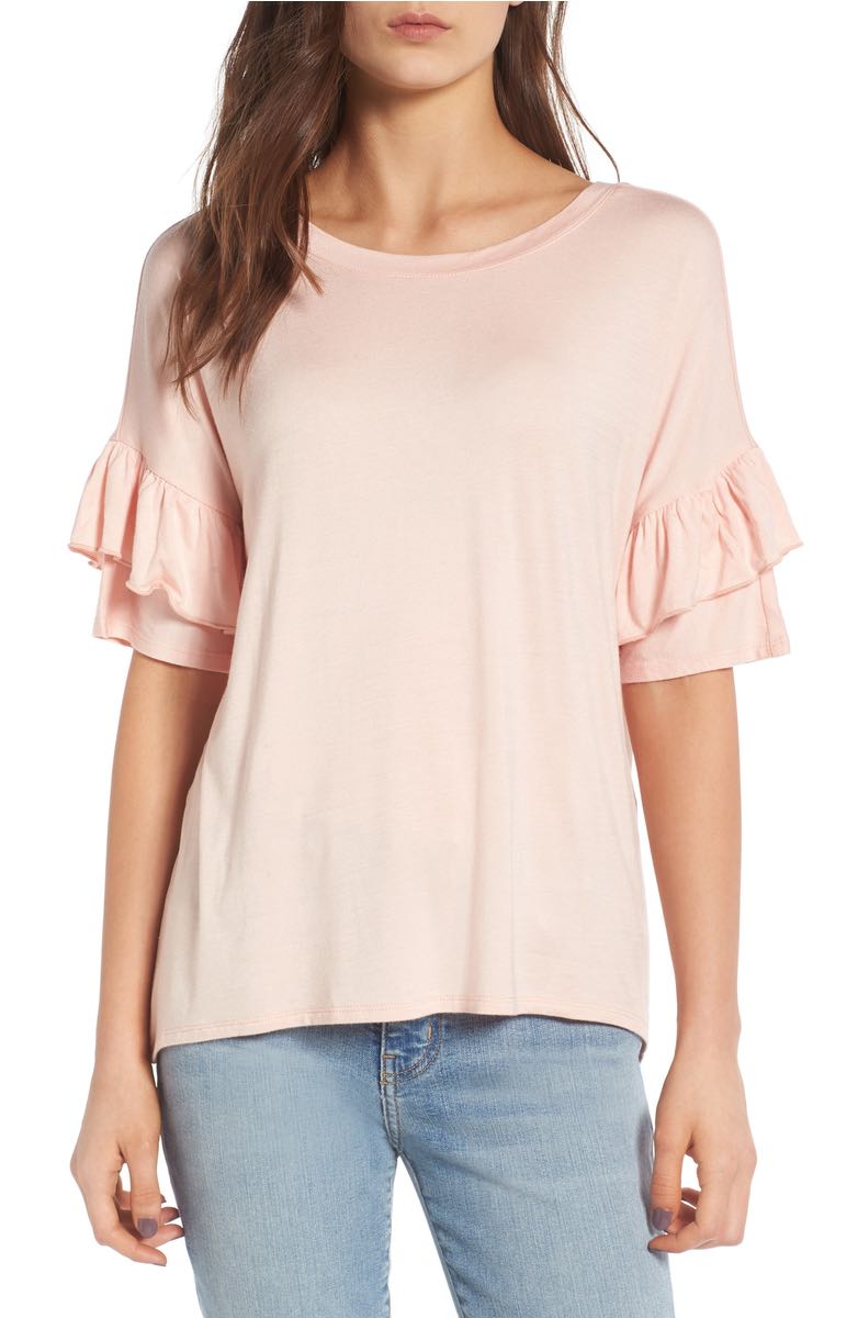 CHELSEA28 Ruffle Sleeve Tee Pink Peach ruffle sleeve tops under $50