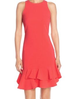 CHELSEA28 Tiered Ruffle Hem Dress Coral Spice ruffle hem dresses summer wedding guest
