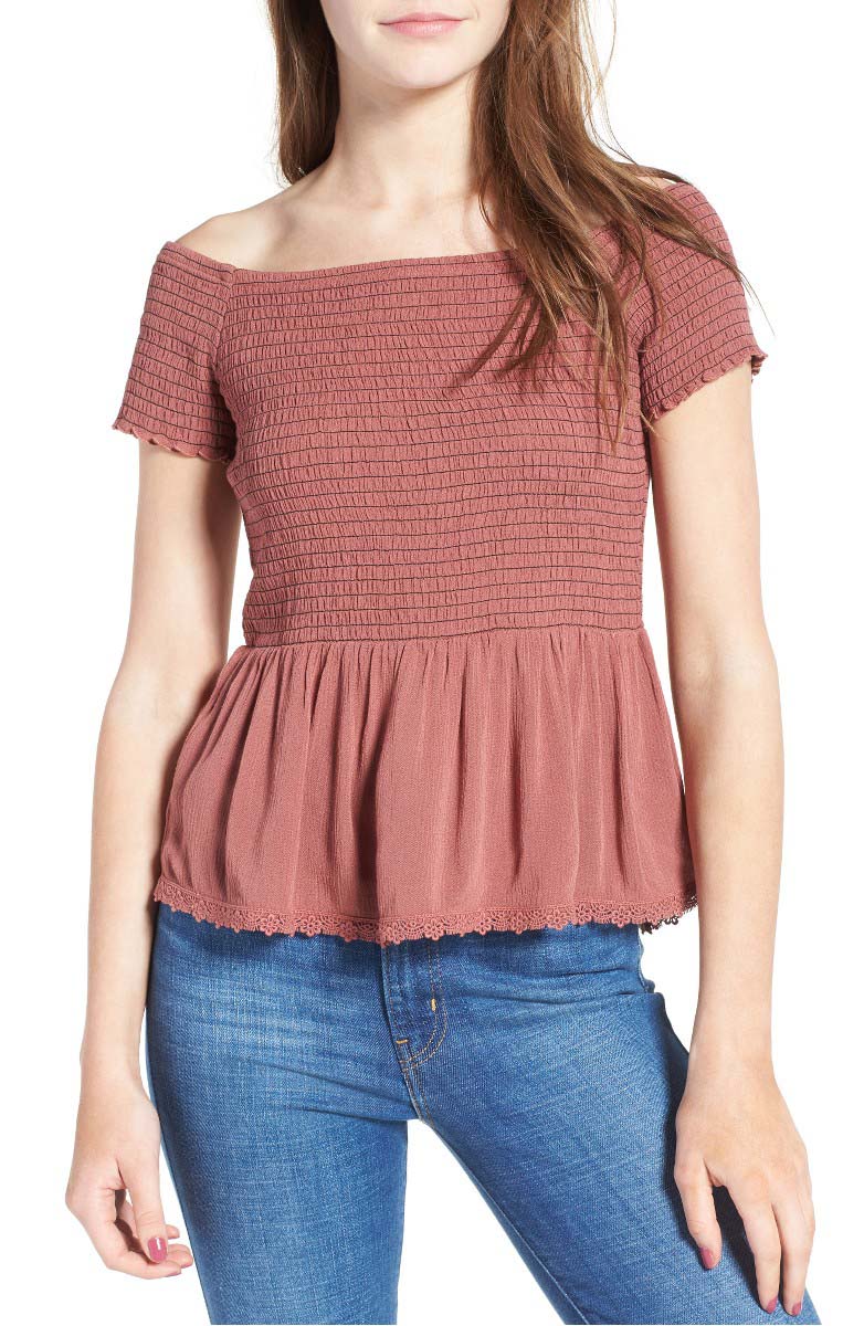 CHLOE & KATIE Smocked Off the Shoulder Top Rose Nordstrom half yearly sale