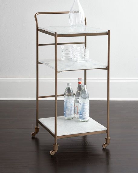 COOLIDGE BAR CART Iron Marble Dark Antique Brass neiman marcus home sale