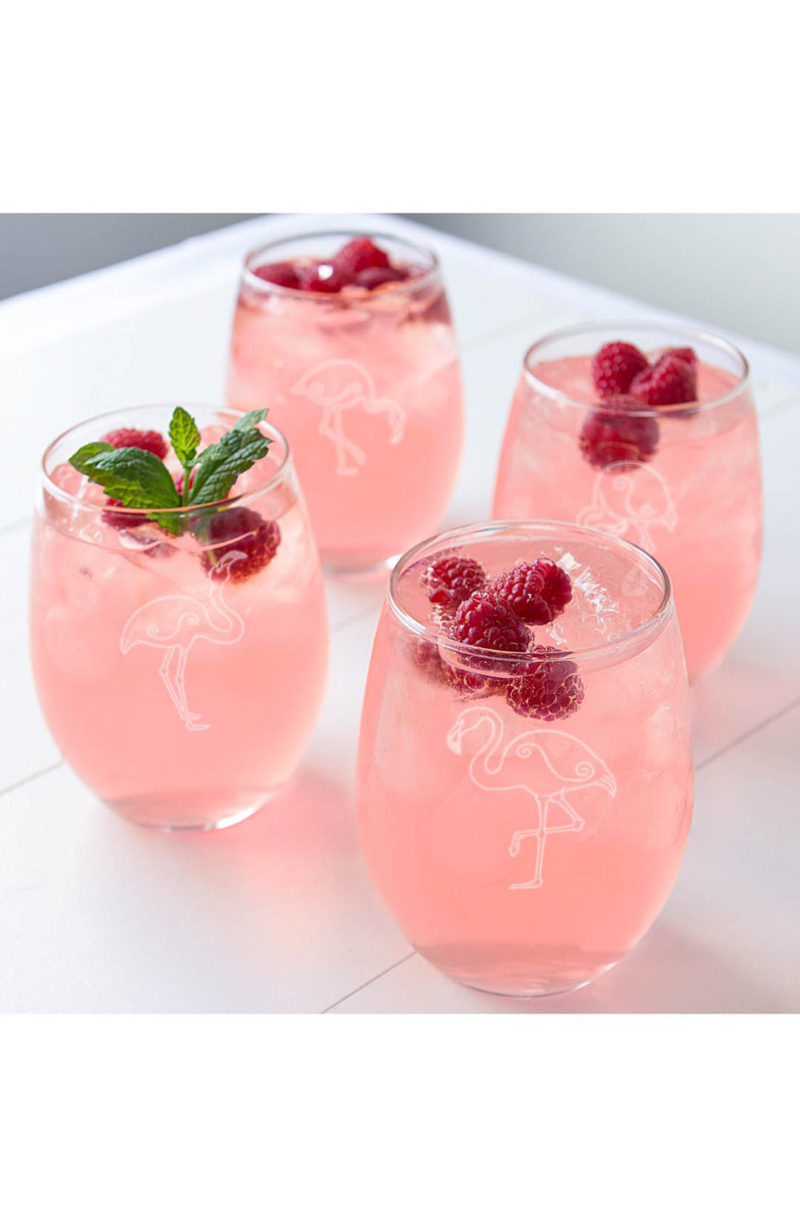Cathy's Concepts Theme Etched Set of 4 Stemless Wine Glasses Flamingo Nordstrom half yearly sale