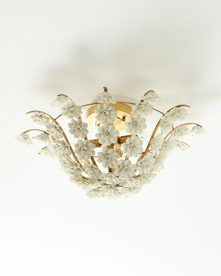 Ceramic Flowers Flush-Mount Light Fixture White Gold Neiman Marcus Home Sale