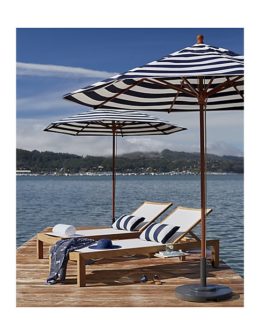 Crate and Barrel 9' Round Sunbrella ® Cabana Stripe Navy Patio Umbrella with Tilt Black Frame crate and barrel outdoor furniture sale