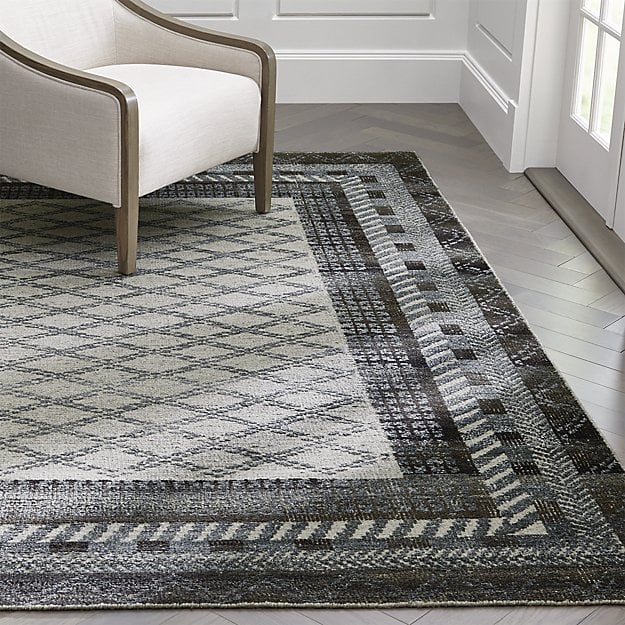 Crate and Barrel Rosalie Slate Hand Knotted Oriental Rug crate and barrel memorial day sale