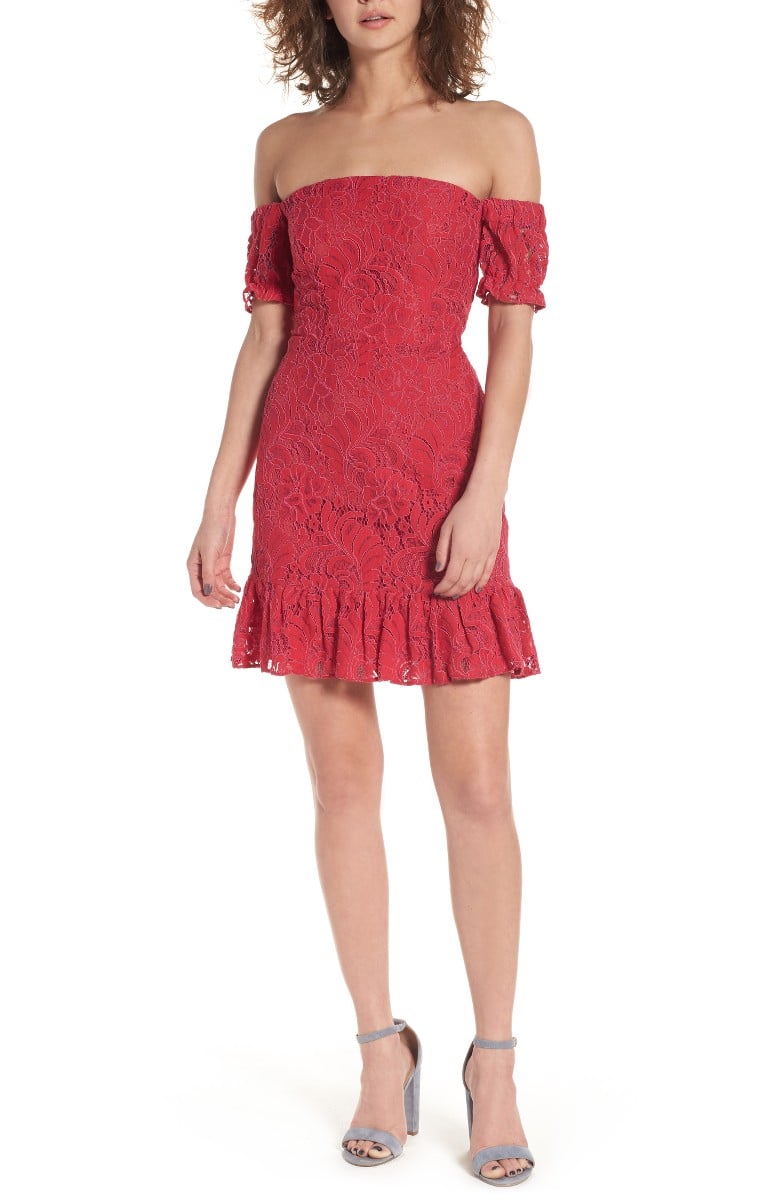 DEVLIN Cecily Lace Off the Shoulder Dress Candy ruffle hem dresses summer 2017