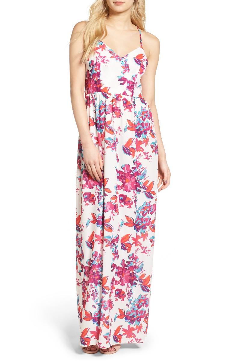 DEVLIN Taylor Floral Print Maxi Dress Watercolor Flowers floral print maxi dresses 