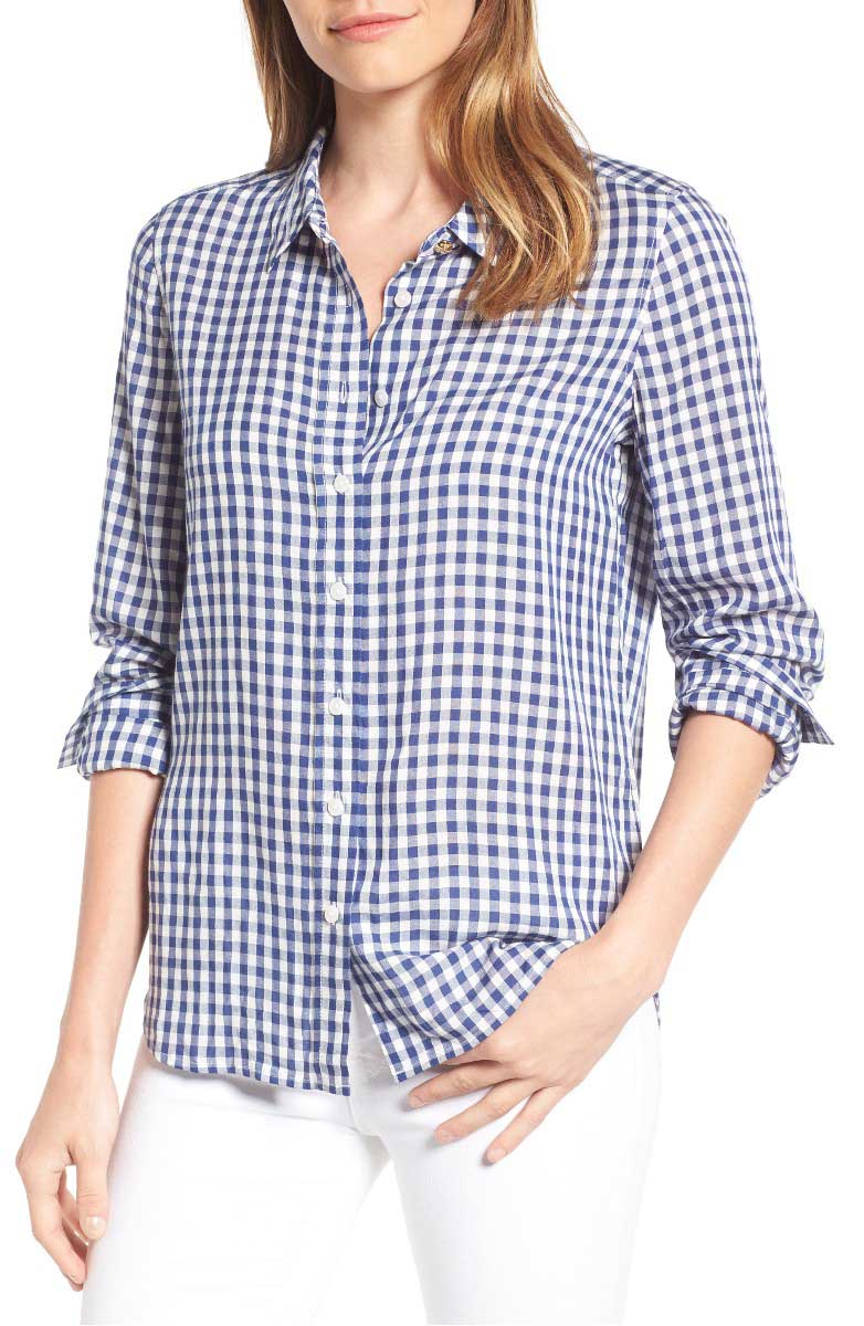 DRAPER JAMES Elliot Gingham Shirt Navy Check nordstrom reese witherspoon