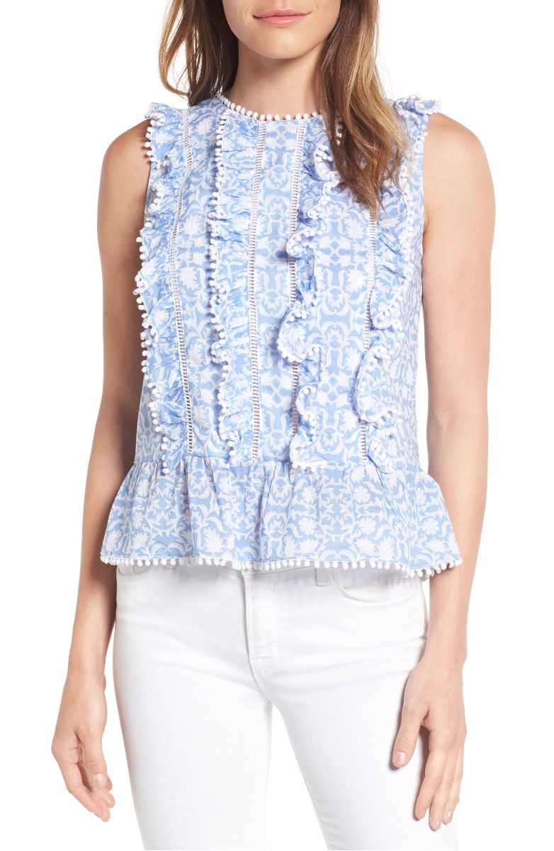 DRAPER JAMES Rosie Ruffle Top Peplum Hem Carolina Blue Nordstrom draper james for nordstrom reese witherspoon