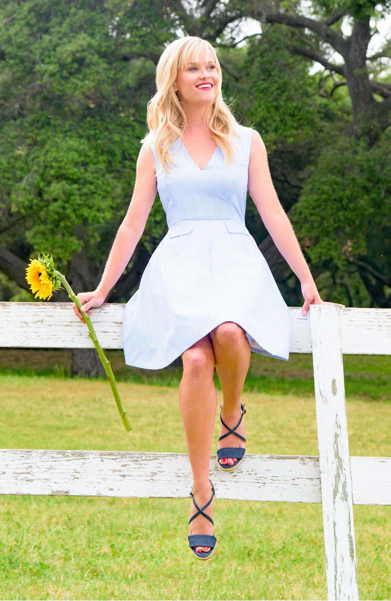 Draper James Cotton Poplin Fit and Flare Dress Blue Stripe draper james for Nordstrom reese witherspoon
