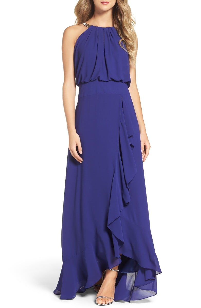 ELIZA J Chiffon Ruffle Gown Royal Blue ruffle hem dresses summer wedding guest season